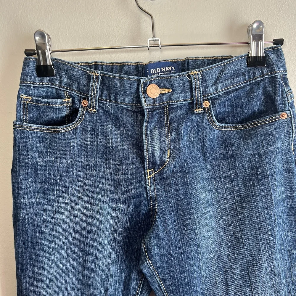 Old Navy Girls Medium Wash Mid-Rise Adjustable Waist Boot-Cut Jeans Size 10
